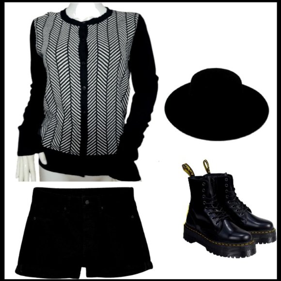 NWoT Merona Black and White Abstract Stripe Print Button Up Sweater - Picture 2 of 6